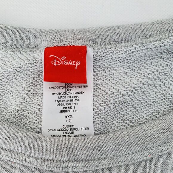 Disney Minnie Mouse Sweater Juniors XXL Gray  Lace Sparkle Bow Ears Vacation - Picture 4 of 9